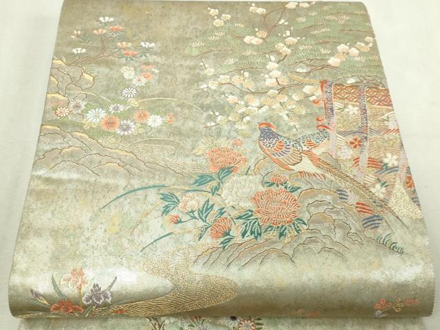 平和屋本店▼六通柄袋帯　寛文遠山鳥文　本金箔　正絹　逸品　DABI4689sf