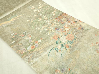平和屋本店▼六通柄袋帯　寛文遠山鳥文　本金箔　正絹　逸品　DABI4689sf