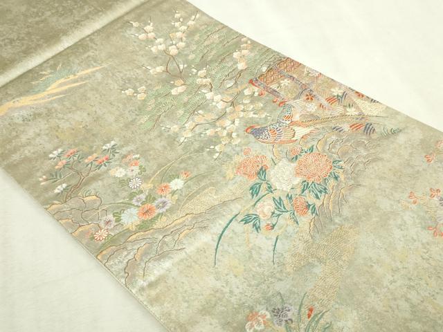 平和屋本店▼六通柄袋帯　寛文遠山鳥文　本金箔　正絹　逸品　DABI4689sf