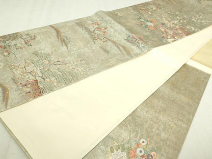 平和屋本店▼六通柄袋帯　寛文遠山鳥文　本金箔　正絹　逸品　DABI4689sf
