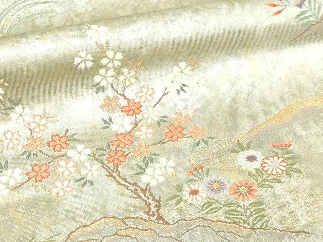 平和屋本店▼六通柄袋帯　寛文遠山鳥文　本金箔　正絹　逸品　DABI4689sf