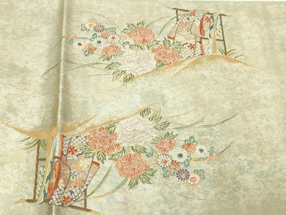 平和屋本店▼六通柄袋帯　寛文遠山鳥文　本金箔　正絹　逸品　DABI4689sf
