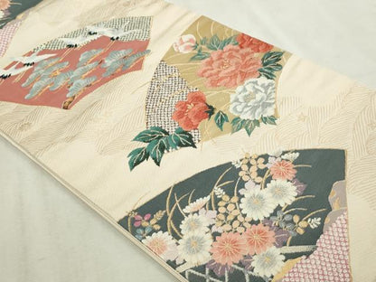 平和屋本店▼六通柄袋帯　唐織　優美扇集文　本金箔　正絹　逸品　DABI4691sf
