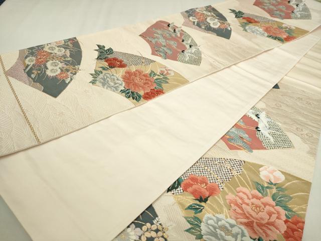平和屋本店▼六通柄袋帯　唐織　優美扇集文　本金箔　正絹　逸品　DABI4691sf