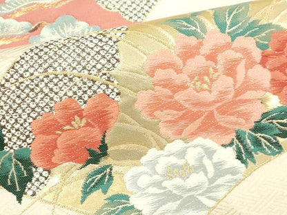 平和屋本店▼六通柄袋帯　唐織　優美扇集文　本金箔　正絹　逸品　DABI4691sf