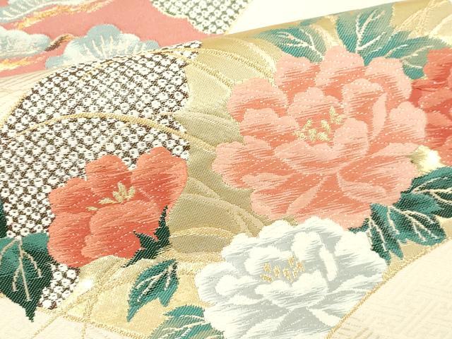 平和屋本店▼六通柄袋帯　唐織　優美扇集文　本金箔　正絹　逸品　DABI4691sf