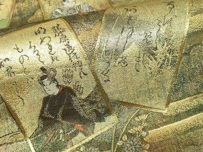 平和屋本店▼西陣あさぎ　両面　全通全景柄袋帯　光琳かるた　二十四金プラチナ二重箔　分析通知書付き　正絹　逸品　DABI4695sf
