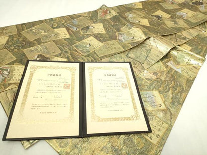 平和屋本店▼西陣あさぎ　両面　全通全景柄袋帯　光琳かるた　二十四金プラチナ二重箔　分析通知書付き　正絹　逸品　DABI4695sf