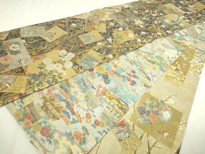 平和屋本店▼西陣あさぎ　丸帯　琳派三寿奏　壱仟八百口織　プラチナ本金箔　正絹　逸品　DABI4696sf