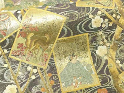平和屋本店▼西陣あさぎ　丸帯　琳派三寿奏　壱仟八百口織　プラチナ本金箔　正絹　逸品　DABI4696sf