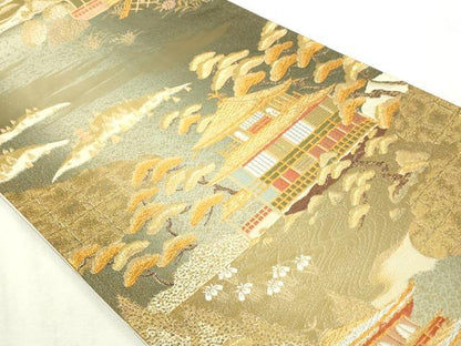 平和屋本店▼六通柄袋帯　風景文　本金箔　正絹　逸品　DABI4699sf
