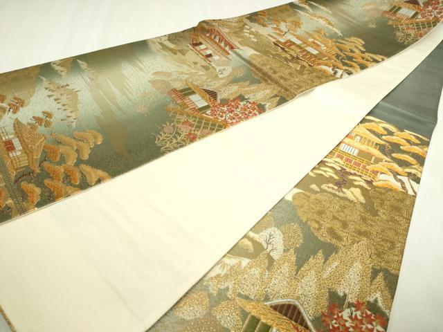 平和屋本店▼六通柄袋帯　風景文　本金箔　正絹　逸品　DABI4699sf