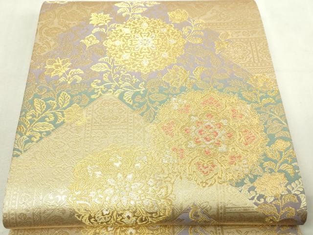 平和屋本店▼六通柄袋帯　正倉院花文　純金二重箔　正絹　逸品　DABI4702sf