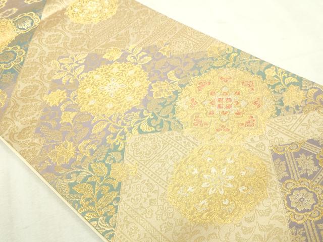 平和屋本店▼六通柄袋帯　正倉院花文　純金二重箔　正絹　逸品　DABI4702sf