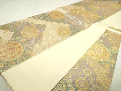 平和屋本店▼六通柄袋帯　正倉院花文　純金二重箔　正絹　逸品　DABI4702sf