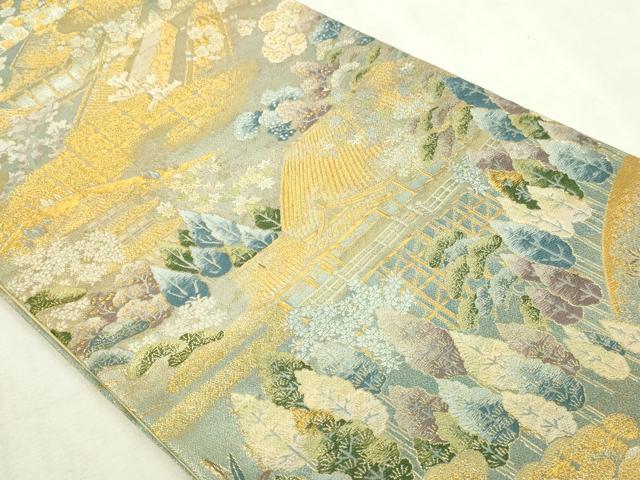 平和屋本店▼六通柄袋帯　世界文化遺産指定　三連作　風花草花文　本金箔　正絹　逸品　DABI4704sf