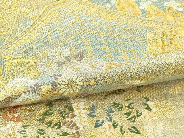 平和屋本店▼六通柄袋帯　世界文化遺産指定　三連作　風花草花文　本金箔　正絹　逸品　DABI4704sf