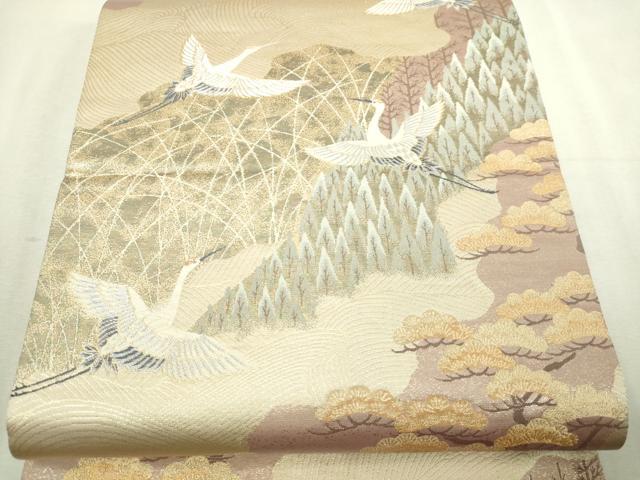 平和屋本店▼六通柄袋帯　九百錦　飛鶴文　純金二重箔　正絹　逸品　DABI4706sf
