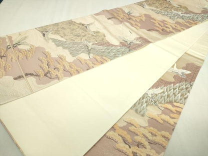 平和屋本店▼六通柄袋帯　九百錦　飛鶴文　純金二重箔　正絹　逸品　DABI4706sf
