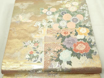 平和屋本店▼六通柄袋帯　唐織　花鳥文　本金箔　秀鳳箔　正絹　逸品　DABI4711sf