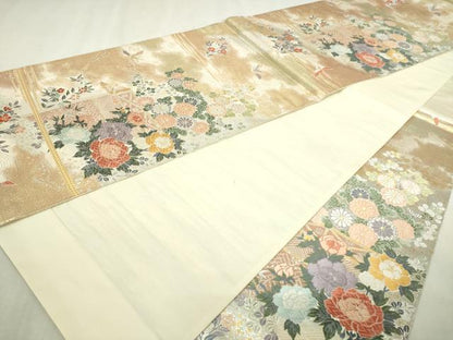 平和屋本店▼六通柄袋帯　唐織　花鳥文　本金箔　秀鳳箔　正絹　逸品　DABI4711sf