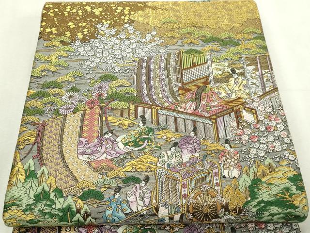 平和屋本店▼西陣　廣部商事謹製　全通柄袋帯　唐織　洛時代祭還幸絵巻　弐拾四金箔使用　証紙付き　上代68万　正絹　逸品　DABI4713sf