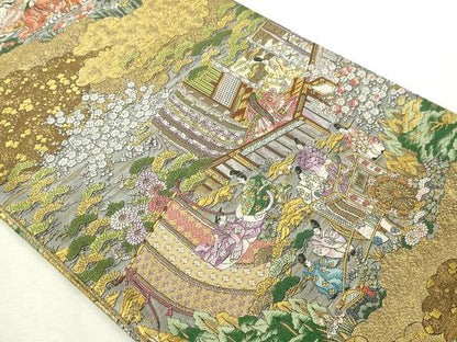 平和屋本店▼西陣　廣部商事謹製　全通柄袋帯　唐織　洛時代祭還幸絵巻　弐拾四金箔使用　証紙付き　上代68万　正絹　逸品　DABI4713sf