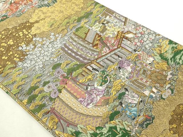 平和屋本店▼西陣　廣部商事謹製　全通柄袋帯　唐織　洛時代祭還幸絵巻　弐拾四金箔使用　証紙付き　上代68万　正絹　逸品　DABI4713sf