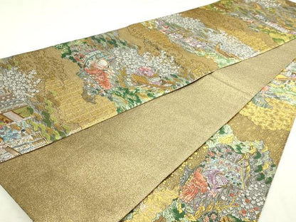 平和屋本店▼西陣　廣部商事謹製　全通柄袋帯　唐織　洛時代祭還幸絵巻　弐拾四金箔使用　証紙付き　上代68万　正絹　逸品　DABI4713sf