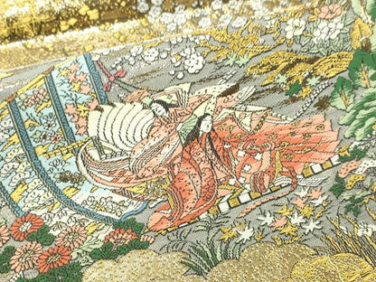 平和屋本店▼西陣　廣部商事謹製　全通柄袋帯　唐織　洛時代祭還幸絵巻　弐拾四金箔使用　証紙付き　上代68万　正絹　逸品　DABI4713sf