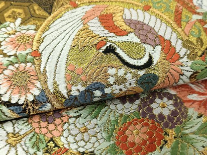 平和屋本店▼六通柄袋帯　唐織　壺仟貮佰　黒地　本金箔二重　正絹　逸品　DABI4716sf