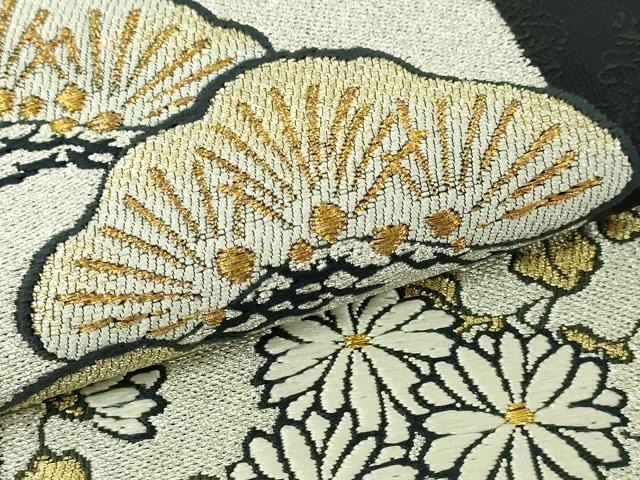 平和屋本店▼つけ帯　泥染つむぎ　みもすそ織　日本繭　黒地　本金プラチナ箔　正絹　逸品　DABI4722sf