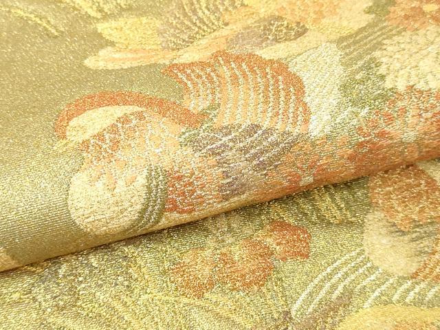 平和屋本店▼六通柄袋帯　色紙飛鶴花文　本金箔　正絹　逸品　DABI4723sf