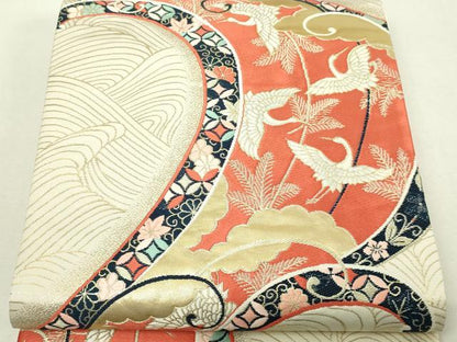 平和屋本店▼六通柄袋帯　唐織　彩錦　飛鶴花文　本金箔24Ｋ　正絹　逸品　DABI4730sf