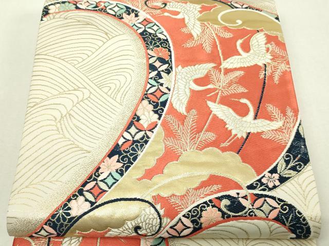平和屋本店▼六通柄袋帯　唐織　彩錦　飛鶴花文　本金箔24Ｋ　正絹　逸品　DABI4730sf