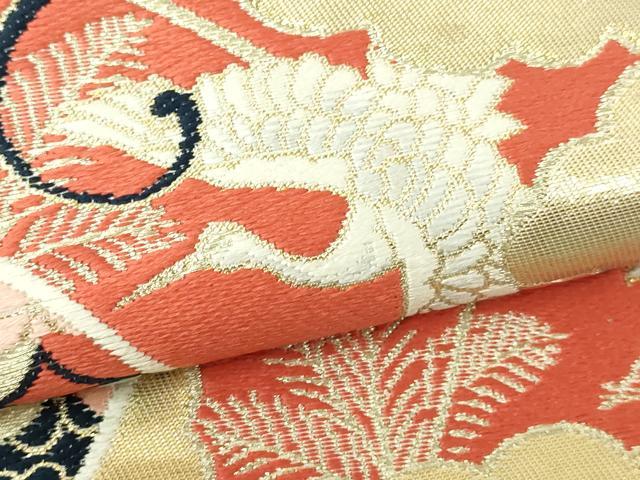 平和屋本店▼六通柄袋帯　唐織　彩錦　飛鶴花文　本金箔24Ｋ　正絹　逸品　DABI4730sf