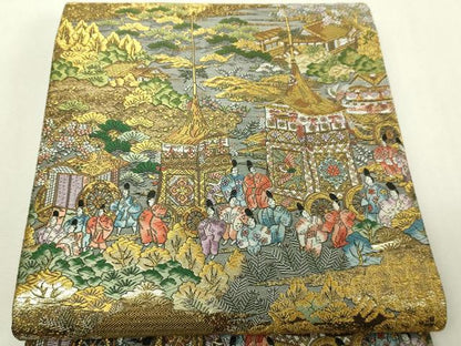 平和屋本店▼西陣　廣部商事謹製　全通柄袋帯　京洛祇園祭還絵巻　弐拾四金箔使用　上代68万　正絹　逸品　DABI4731sf