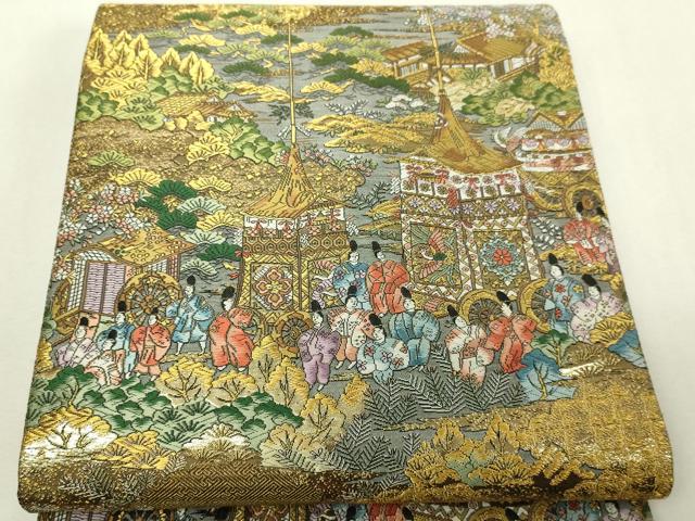 平和屋本店▼西陣　廣部商事謹製　全通柄袋帯　京洛祇園祭還絵巻　弐拾四金箔使用　上代68万　正絹　逸品　DABI4731sf