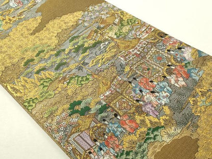 平和屋本店▼西陣　廣部商事謹製　全通柄袋帯　京洛祇園祭還絵巻　弐拾四金箔使用　上代68万　正絹　逸品　DABI4731sf