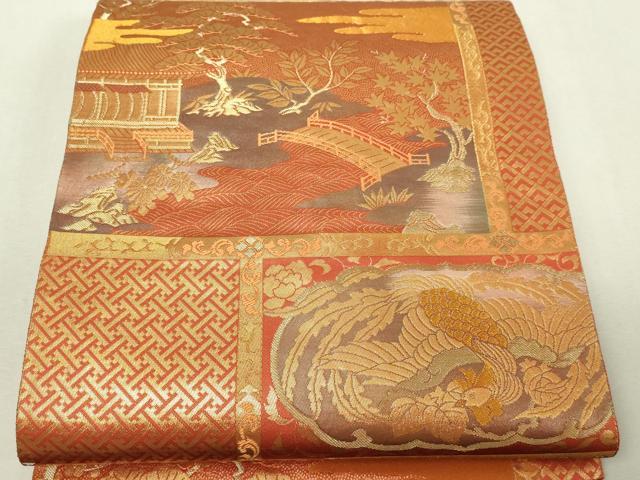 平和屋本店▼六通柄袋帯　格天井蒔絵文　二重箔　純金箔使用　正絹　逸品　DABI4732sf