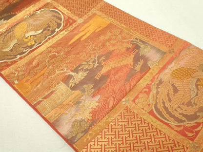 平和屋本店▼六通柄袋帯　格天井蒔絵文　二重箔　純金箔使用　正絹　逸品　DABI4732sf