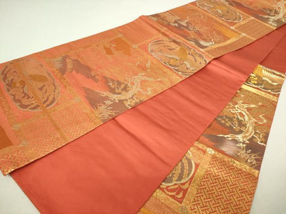 平和屋本店▼六通柄袋帯　格天井蒔絵文　二重箔　純金箔使用　正絹　逸品　DABI4732sf