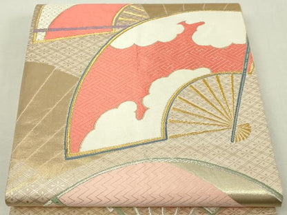 平和屋本店▼六通柄袋帯　王朝錦　舞扇文　本金箔　正絹　逸品　DABI4733sf