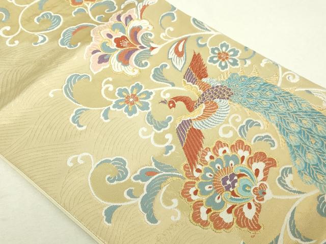 平和屋本店▼六通柄袋帯　唐草孔雀の舞　純金箔　正絹　逸品　DABI4737sf
