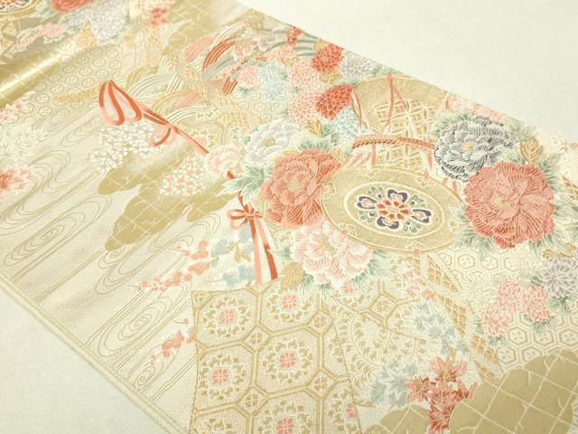 平和屋本店▼六通柄袋帯　唐織　几帳花鼓文　九百本金箔　正絹　逸品　DABI4741sf