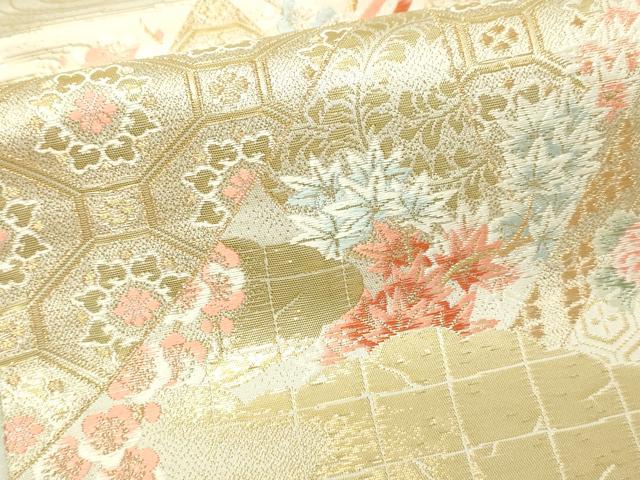平和屋本店▼六通柄袋帯　唐織　几帳花鼓文　九百本金箔　正絹　逸品　DABI4741sf