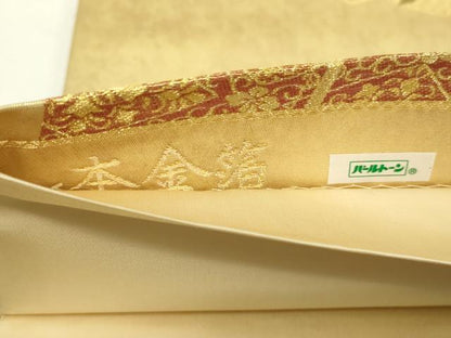 平和屋本店▼西陣織　陰山織物謹製　箔屋清兵衛　六通柄袋帯　冊子花文　本金箔　正絹　逸品　DABI4743sf
