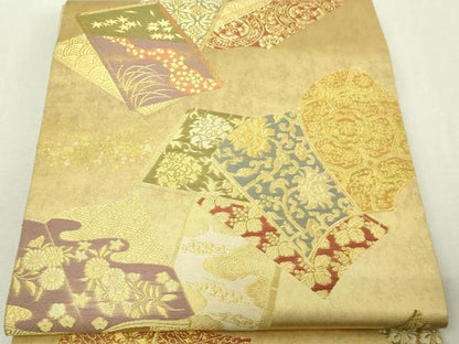 平和屋本店▼西陣織　陰山織物謹製　箔屋清兵衛　六通柄袋帯　冊子花文　本金箔　正絹　逸品　DABI4743sf