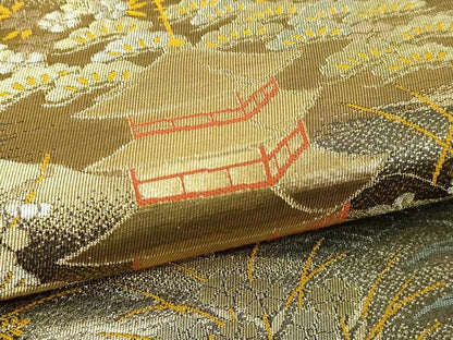 平和屋本店▼西陣　尾島産業謹製　六通柄袋帯　五重塔　本金箔二重引箔　正絹　逸品　DABI4744sf