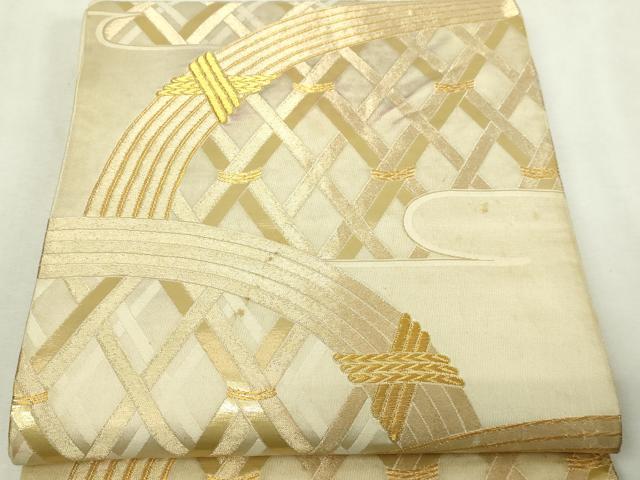 平和屋本店▼西陣　六通柄袋帯　九百緞子　本金箔　証紙付き　正絹　逸品　DABI4747sf